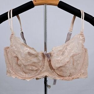 Gilligan & OMalley 40D Beige Lace Mesh‎ Nude Balconette Unlined Bra